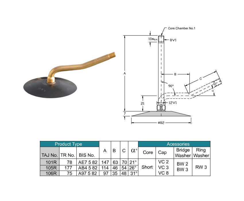 Rubber Base Double bent Tube Valves